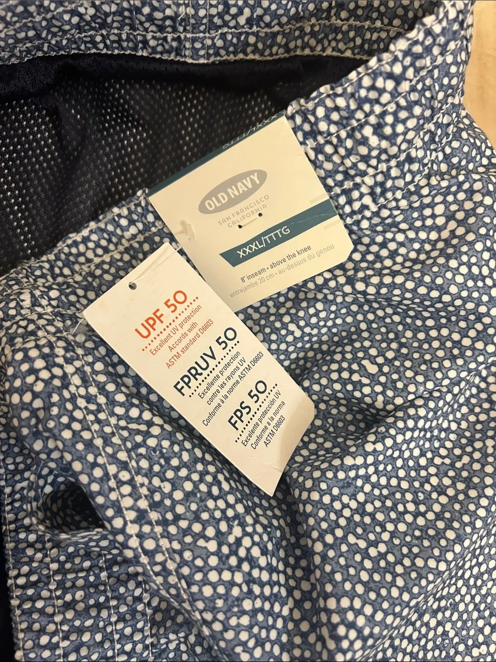 NWT Men’s Old Navy Blue Swim Trunks with White Drawstring Size XXXL